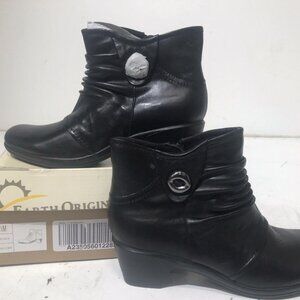 Earth Origins Mallory Ankle Boot Womens 7.5M Black Leather Comfort Slouch Bootie